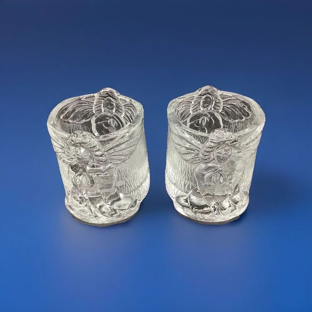 Vintage Glass Angel‎ Votive Holders Set Of 2 Made In Malaysia